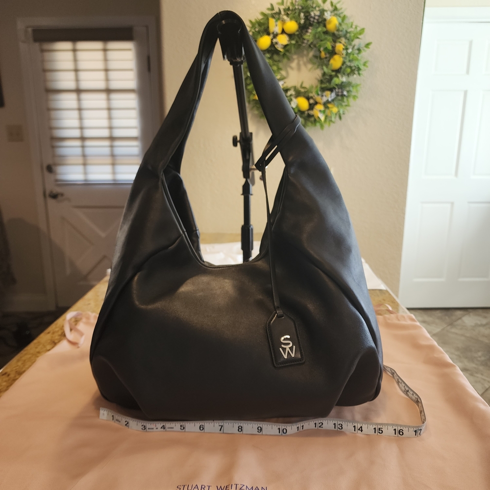 Stuart Weitzman Black Italian Leather Hobo Bag Made In Italy